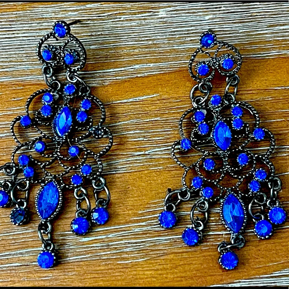Elegant Blue Jeweled Chandelier Earrings